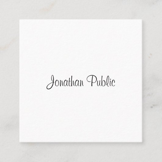 手書きモダンスクリプト名テンプレートトレンディー スクエア名刺 (正面)
