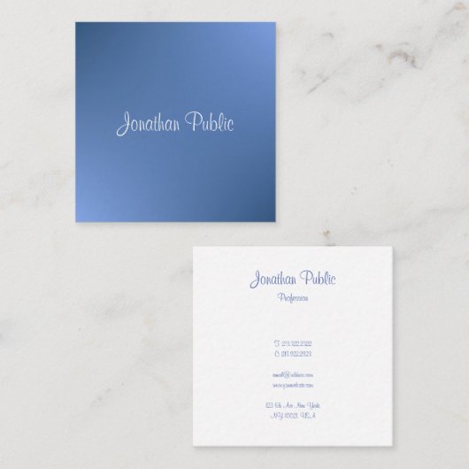 手書きモダンスクリプト名ブルーテンプレート スクエア名刺 (正面/裏面)
