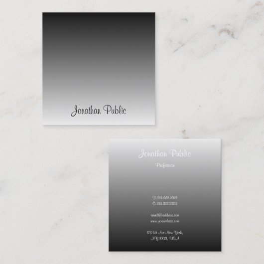 手書きモダンスクリプト文字エレガントテンプレート スクエア名刺 (正面/裏面)