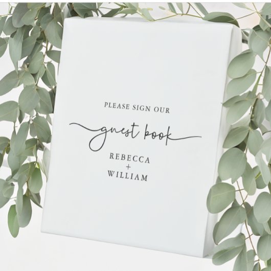 手書きモダンスクリプト白黒ゲストブック 台座サイン