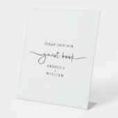 手書きモダンスクリプト白黒ゲストブック 台座サイン (正面)