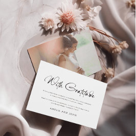 手書きモダンスクリプト白黒写真 サンキューカード