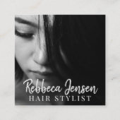 手書きモダンスクリプト美容師付き写真 スクエア名刺 (正面)