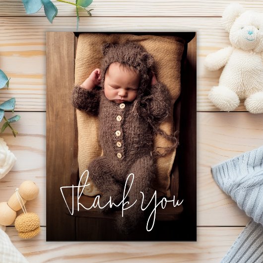 手書きモダンスクリプト赤ちゃんシャワー写真 サンキューカード