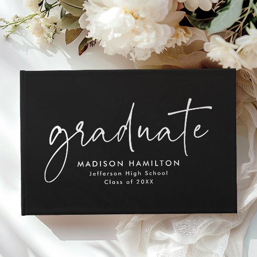 手書きモダンスクリプト黒写真卒業 ゲストブック