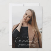 手書きモダンスクリプト2写真の卒業 案内状 (正面)