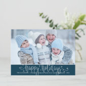 手書きモダンスクリプトHAPPY HOLIDAYSブルー シーズンカード (スタンド正面)