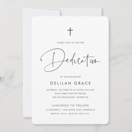 手書きモダンスミニマルクリプトベビーの献身 招待状 (正面)