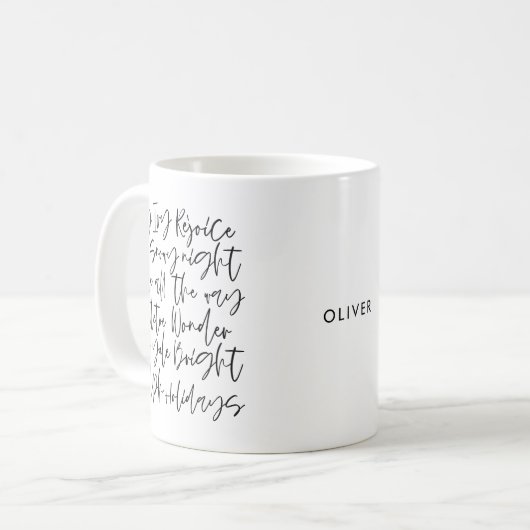 手書きモダンタイポグラフィホリデーフォトカード コーヒーマグカップ (正面左)