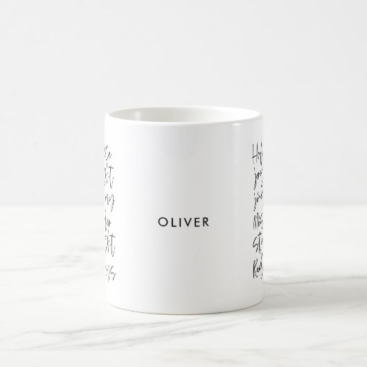 手書きモダンタイポグラフィホリデーフォトカード コーヒーマグカップ (中央)