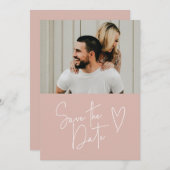 手書きモダンダスティピンクの写真の日付を保存 セーブザデート (正面/裏面)