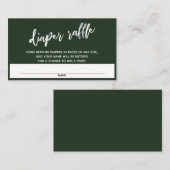 手書きモダンダークグリーンおむつラッフルチケット エンクロージャーカード (正面/裏面)