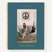 手書きモダンティール(緑がかった色)青金ゴールド枠 ノートブック (正面)