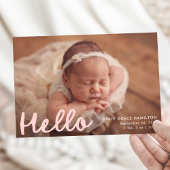 手書きモダンハローピンクフォトコラージュ誕生 案内状