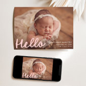 手書きモダンハローピンクフォトコラージュ誕生 案内状