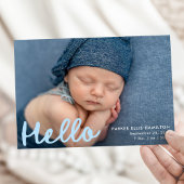 手書きモダンハローブルーフォトコラージュ誕生 案内状