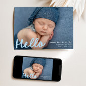 手書きモダンハローブルーフォトコラージュ誕生 案内状