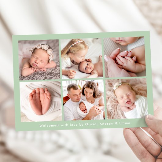 手書きモダンハローミントフォトコラージュ誕生 案内状