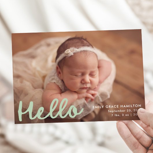 手書きモダンハローミントフォトコラージュ誕生 案内状