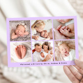 手書きモダンハローラベンダーフォト誕生 案内状