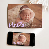 手書きモダンハローラベンダーフォト誕生 案内状