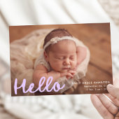 手書きモダンハローラベンダーフォト誕生 案内状