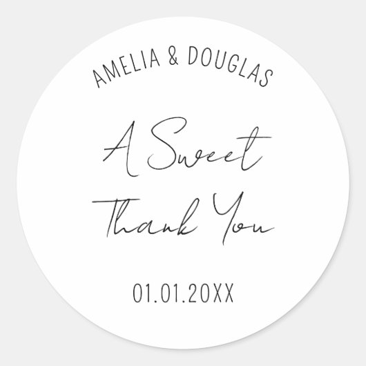手書きモダンフォントA甘い感謝ユー結婚ズ ラウンドシール (正面)