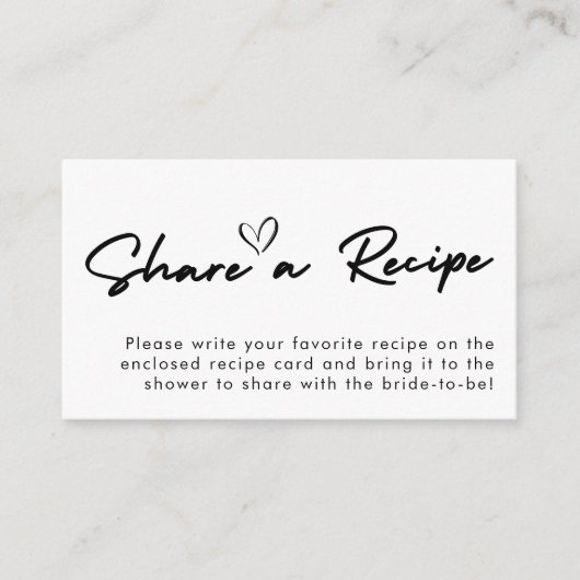 手書きモダンブライダルシャワーレシピ要求 エンクロージャーカード (正面)