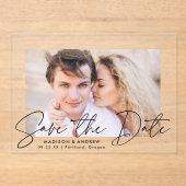 手書きモダンブラックスクリプト日付の保存 アクリル招待状 (正面)