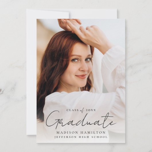 手書きモダンブラックスクリプト2写真卒業 案内状 (正面)