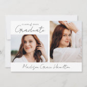 手書きモダンブラックスクリプト3写真卒業 案内状 (正面)