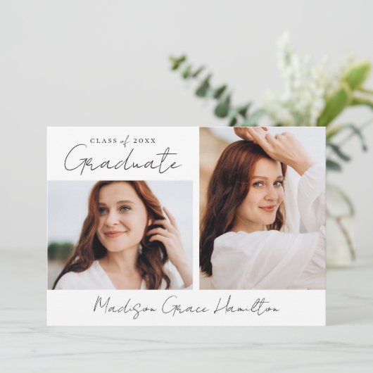 手書きモダンブラックスクリプト3写真卒業 案内状 (スタンド正面)