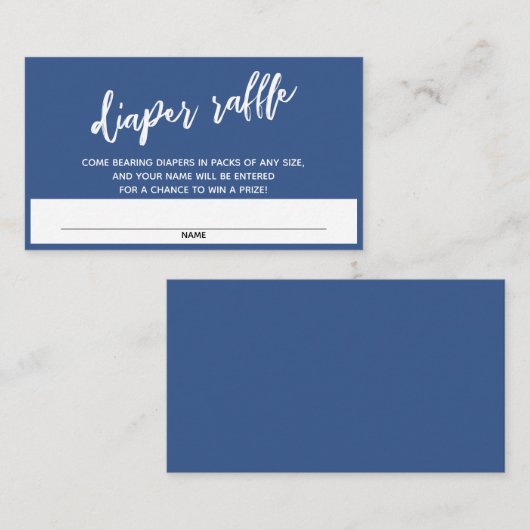 手書きモダンブルーおむつラッフルチケット エンクロージャーカード (正面/裏面)