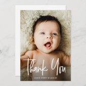 手書きモダンミニマル新生児写真 サンキューカード (正面/裏面)