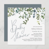 手書きモダンユーカリ緑の赤ちゃんシャワー 招待状 (正面/裏面)