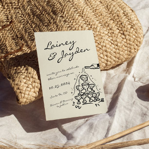 手書きモダンレトロシャンパンタワー結婚ズ 招待状