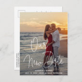 手書きモダン写真のスクリプト日付の変更 案内ポストカード (正面/裏面)