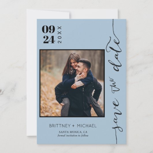 手書きモダン写真ダスティグレーの日付を保存 セーブザデート (正面)