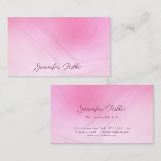 手書きモダン文字ピンクテンプレートエレガントトップ 名刺 (正面/裏面)