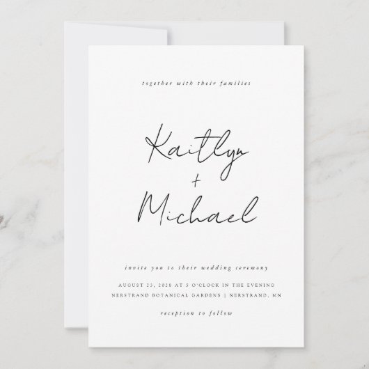 手書きモダン結婚式招待状白黒 招待状 (正面)