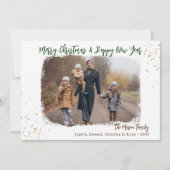 手書きモダン緑の金ゴールドクリスマスフォト シーズンカード (正面)