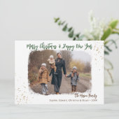 手書きモダン緑の金ゴールドクリスマスフォト シーズンカード (スタンド正面)