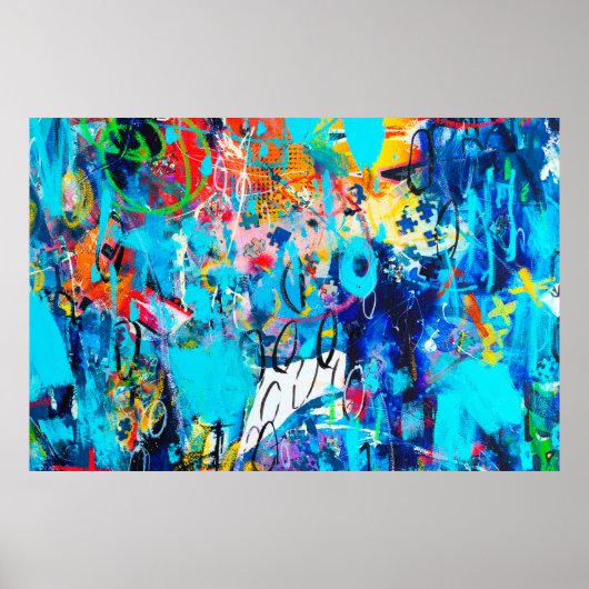 手書きモダン色数々の混合メディアアートc ポスター (正面)