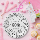 手書きモダン誕生日任意の年齢の白黒 ペーパープレート (パーティー)