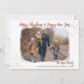 手書きモダン赤金ゴールドクリスマスフォト シーズンカード (正面)