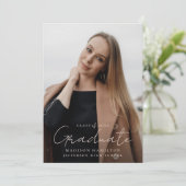 手書きモダン赤面スクリプト2写真卒業 招待状 (スタンド正面)