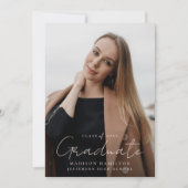 手書きモダン赤面スクリプト2写真卒業 案内状 (正面)