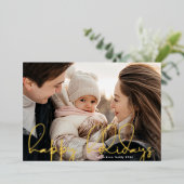 手書きモダン金ゴールド「ハッピーホリデー」写真 箔シーズンカード (立ち正面)