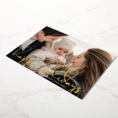 手書きモダン金ゴールド「ハッピーホリデー」写真 箔シーズンカード (回転した状態)