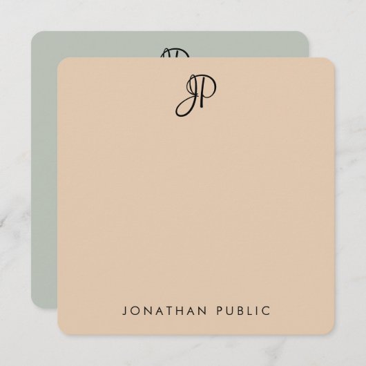 手書きモノグラムのテンプレートエレガントの色 ノートカード (正面/裏面)